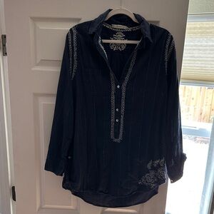 Subtle Luxury Navy Shirt with White Embroidery